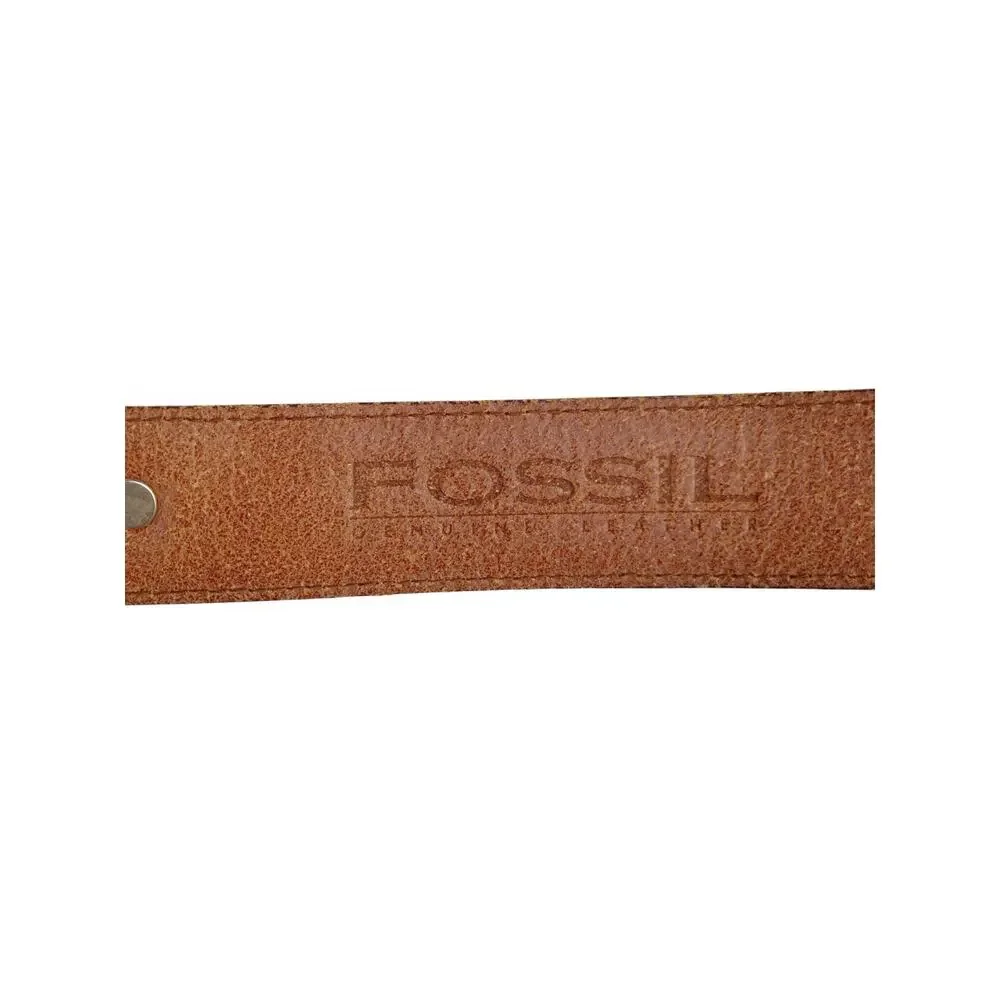 Vintage Fossil Cognac Leather Concho Belt Western Silver Floral Buckle Y2K Ranch